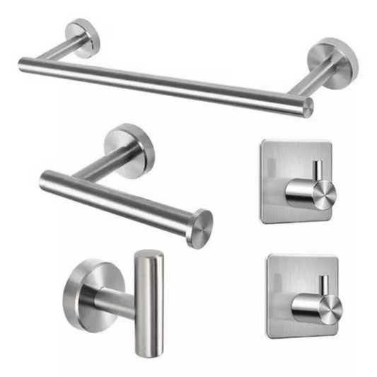 Set De 5 Accesorios De Baño Acero Inoxidable Negro Y Plata