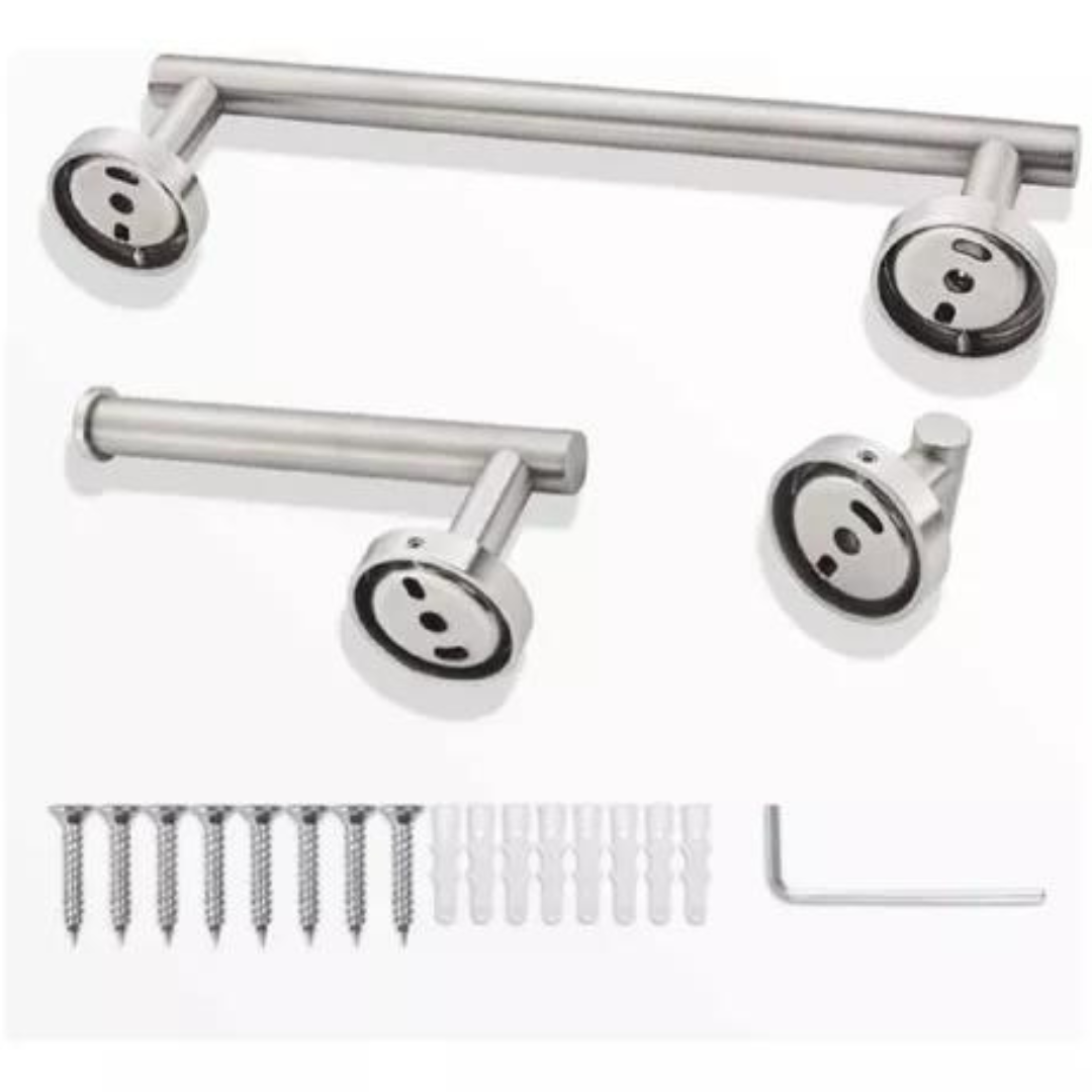 Set De 5 Accesorios De Baño Acero Inoxidable Negro Y Plata