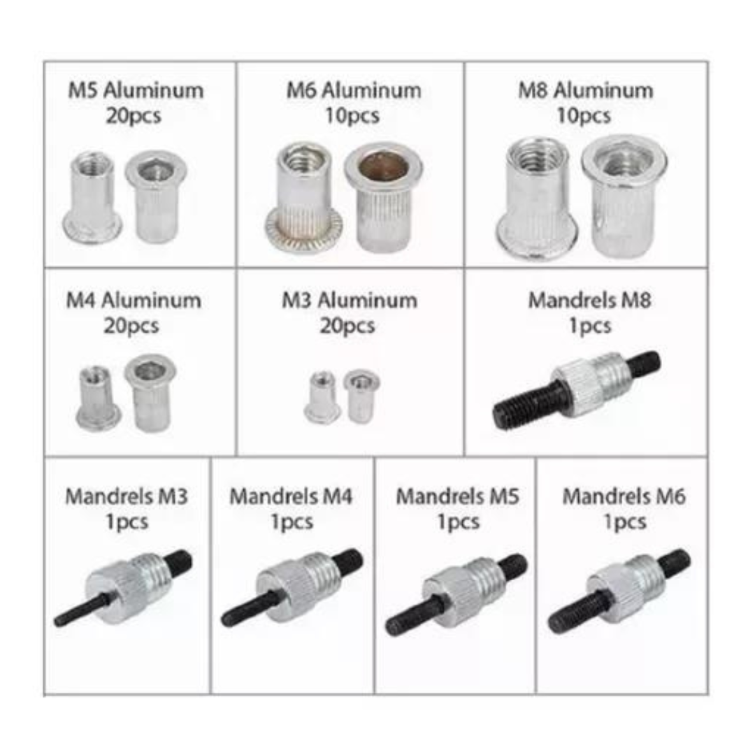 Kit Remachadora Tuerca 86 Piezas M3 A M8 Remache Ciego
