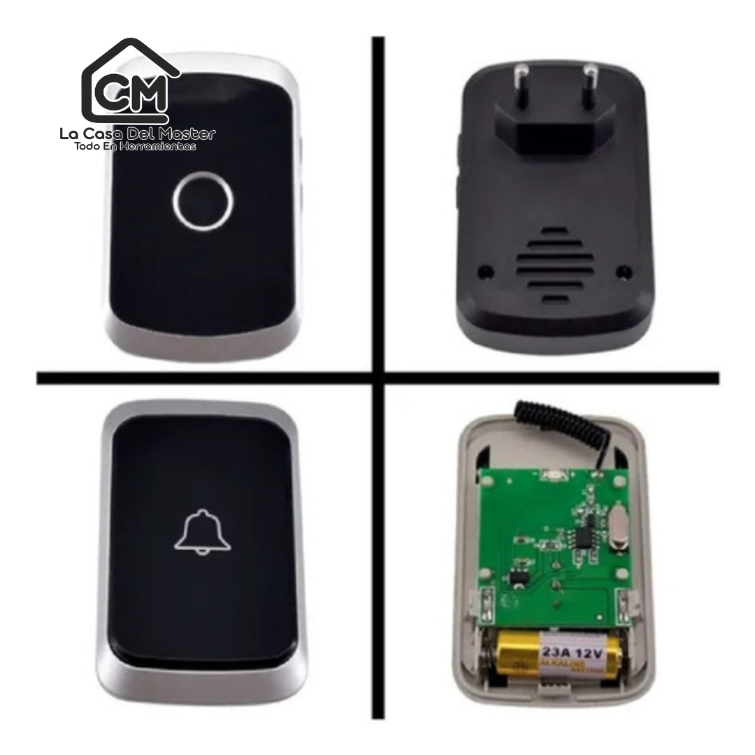 Timbre Inalámbrico Impermeable Con Luz Led 1 Transmisor 2 Receptores