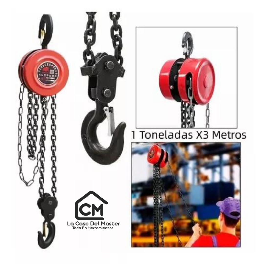 ¡TECLE MANUAL 1 TONELADA 3 METROS! 🇨🇱 (Cadena incluida, ideal para izaje y construcción)