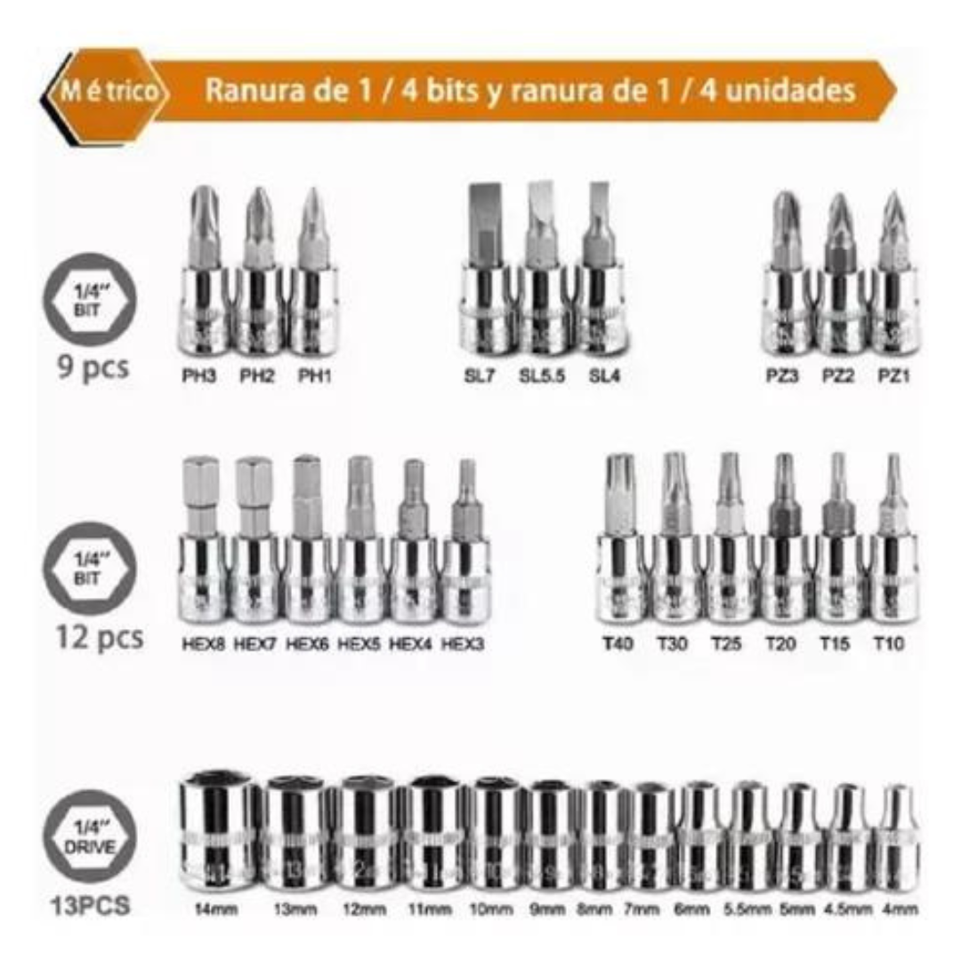 Juego De Herramientas Mecánicas Dados Llaves Acero 46 Pcs