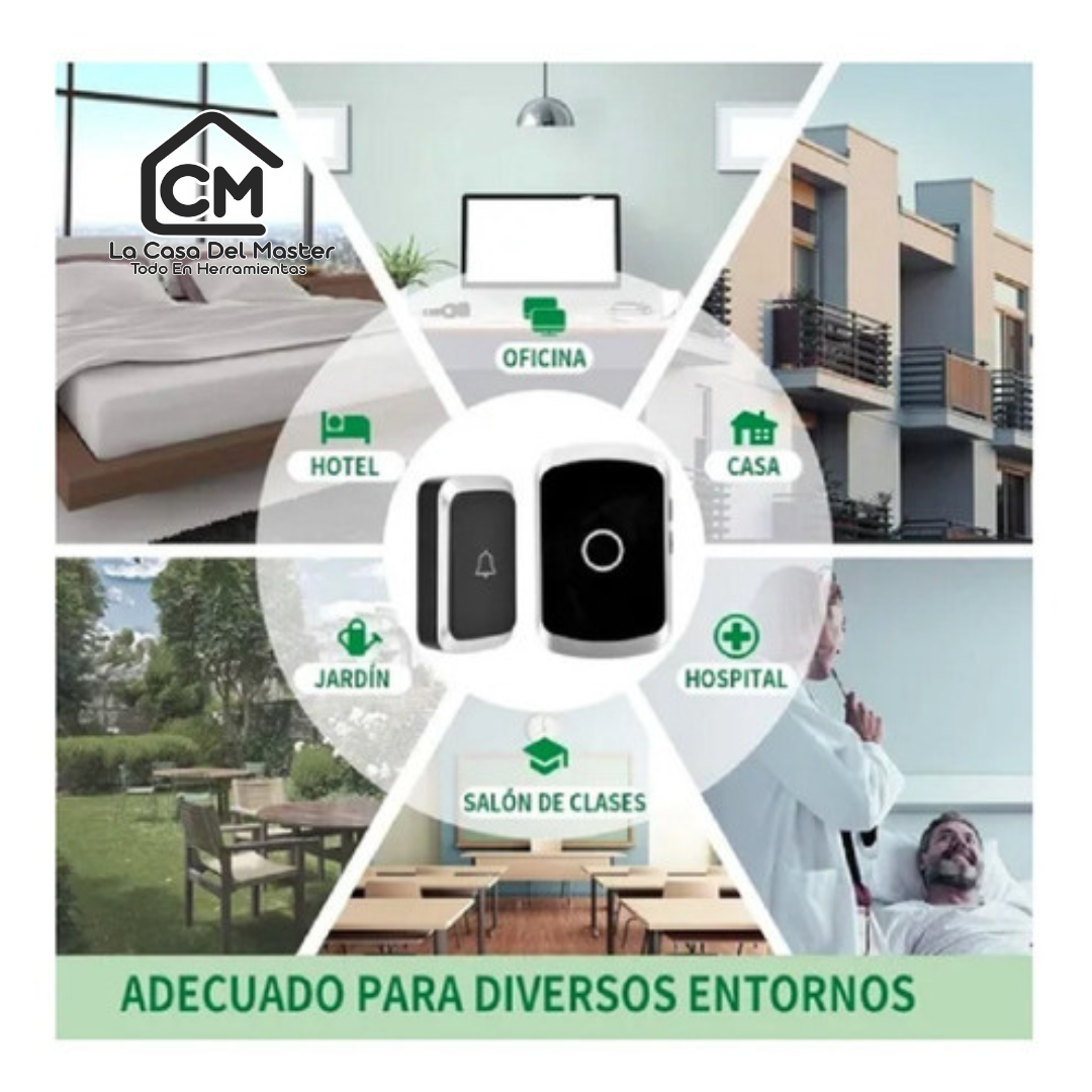 Timbre Inalámbrico Impermeable Con Luz Led 1 Transmisor 2 Receptores