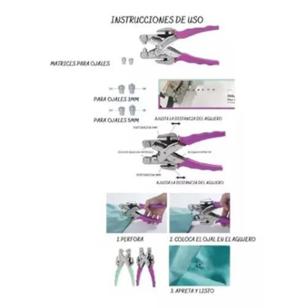 Kit Remachadora Perforadora Ojetillos Más 160 Ojetillos