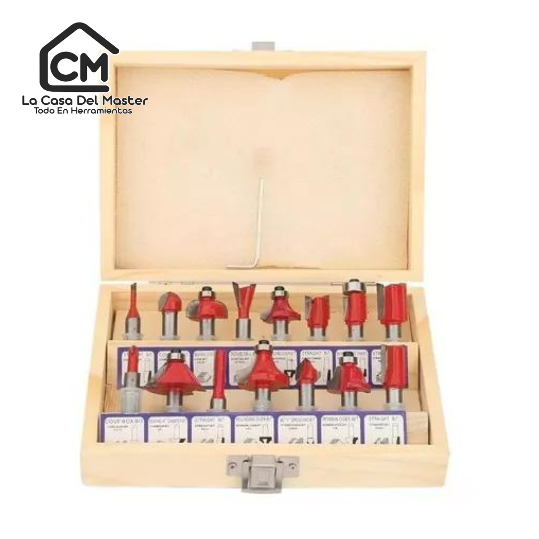 Set 15 Fresas Madera Toma 1/4 6.35mm - Router Tupi Fresadora