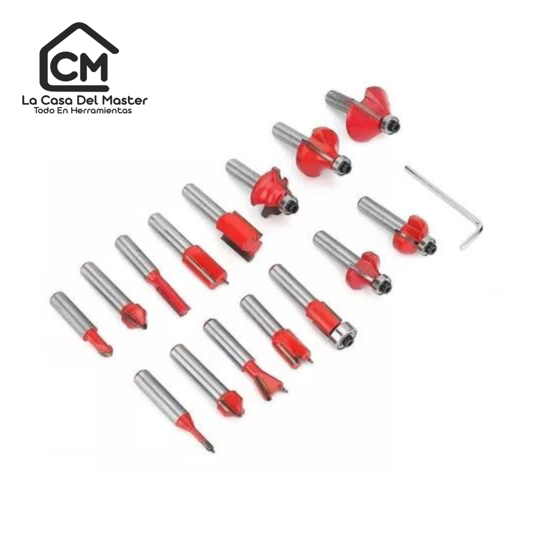 Set 15 Fresas Madera Toma 1/4 6.35mm - Router Tupi Fresadora