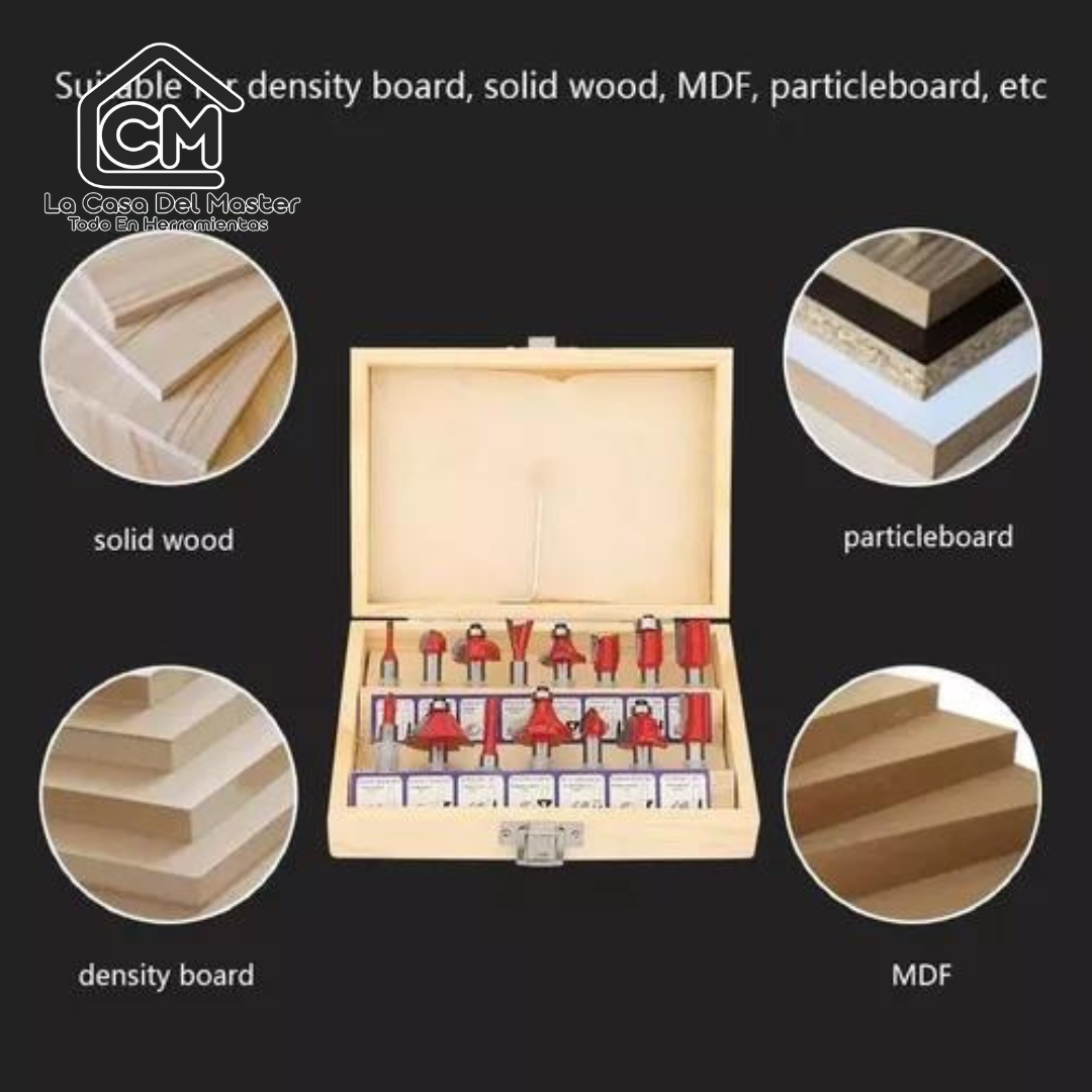 Set 15 Fresas Madera Toma 1/4 6.35mm - Router Tupi Fresadora