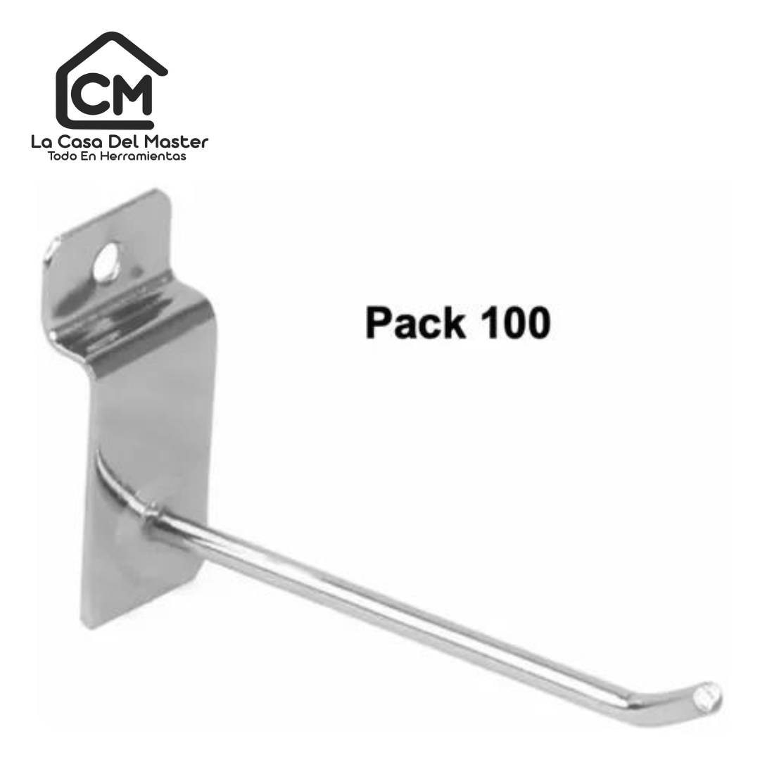 PACK 100 GANCHOS PANEL RANURADO 15 CM EXHIBIDOR