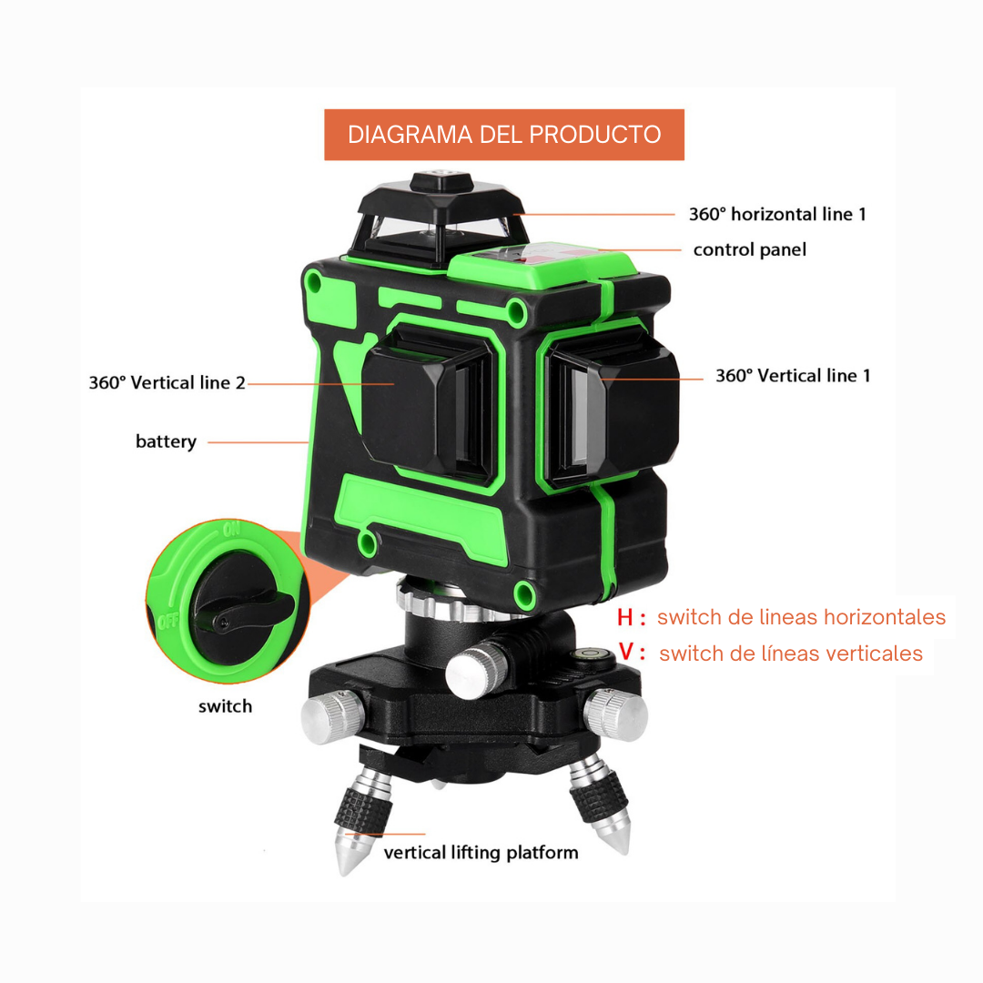 Nivel láser 3D 12 líneas 360° 2 Baterias